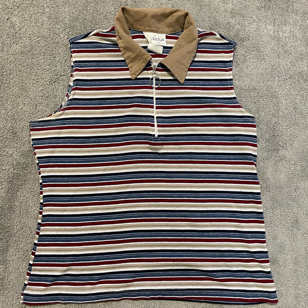 Vintage Anxious by Anxiety Collared Sleeveless Shirt Womens Medium Striped USA